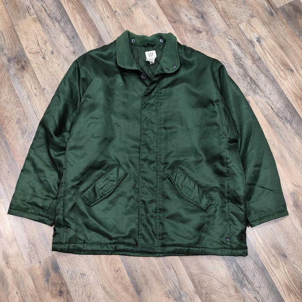 Gap Jacket Mens Large Green Nylon Insulated Full Zip Parka Quilted Winter Coat